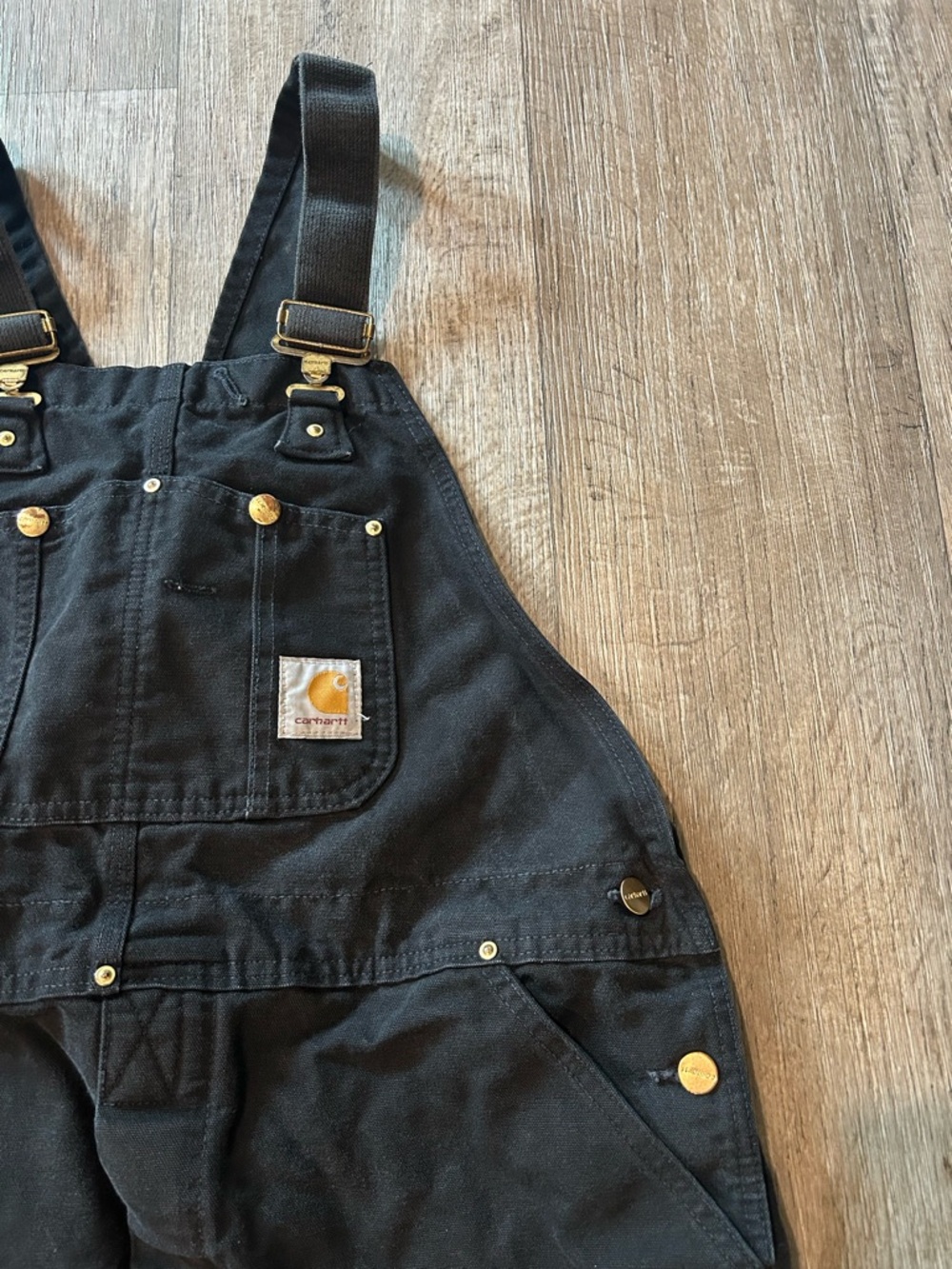 Men’s Carhartt Black Denim Workwear Duck Bib Overalls Carpenter Style Relaxed - Picture 5 of 11